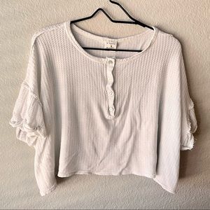 By Together Cream Boho Waffle Thermal Cropped Top